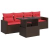 Salon de jardin avec coussins 5pcs marron résine tressée acacia 515487515487