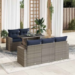 Salon de jardin avec coussins 6 pcs gris résine tressée acacia 515488515488