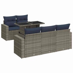 Salon de jardin avec coussins 6 pcs gris résine tressée acacia 515488515488
