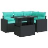 Salon de jardin 5 pcs avec coussins noir résine tressée acacia 515489515489