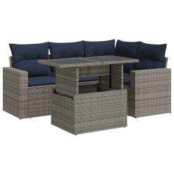 Salon de jardin 5 pcs avec coussins gris résine tressée acacia 515490515490