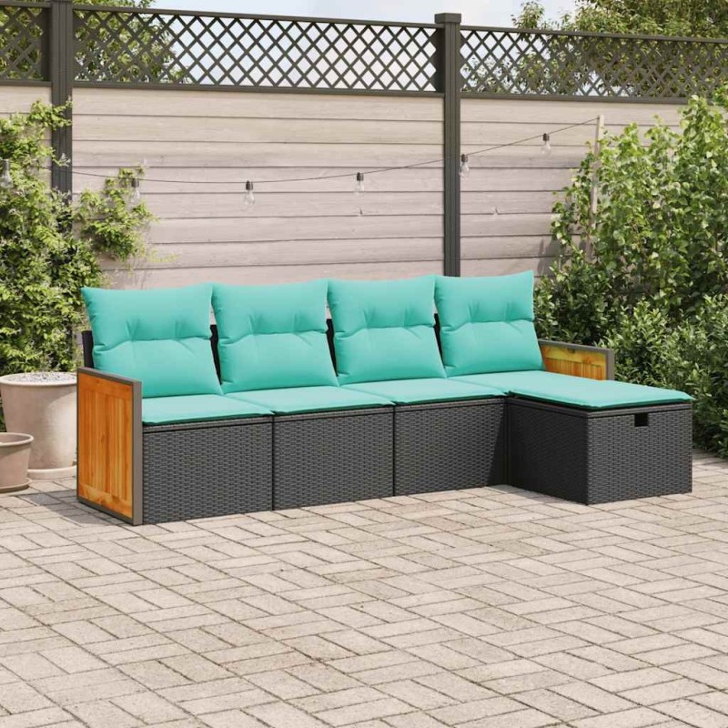 Salon de jardin 5 pcs avec coussins noir résine tressée 515491515491