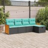 Salon de jardin 5 pcs avec coussins noir résine tressée 515491515491