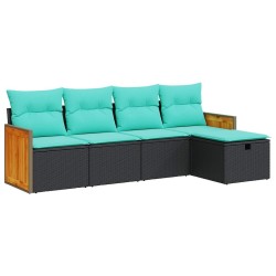 Salon de jardin 5 pcs avec coussins noir résine tressée 515491515491