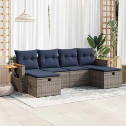 Salon de jardin 6 pcs avec coussins gris résine tressée 515492515492
