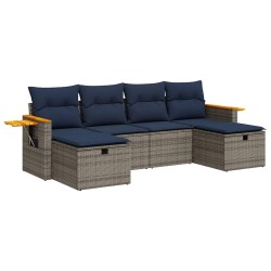 Salon de jardin 6 pcs avec coussins gris résine tressée 515492515492