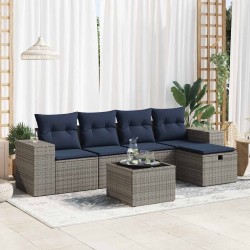 Salon de jardin 6 pcs avec coussins gris résine tressée 515494515494