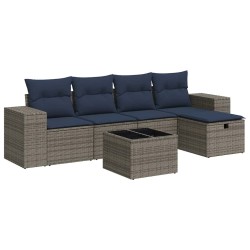 Salon de jardin 6 pcs avec coussins gris résine tressée 515494515494