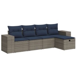Salon de jardin 5 pcs avec coussins gris résine tressée 515496515496