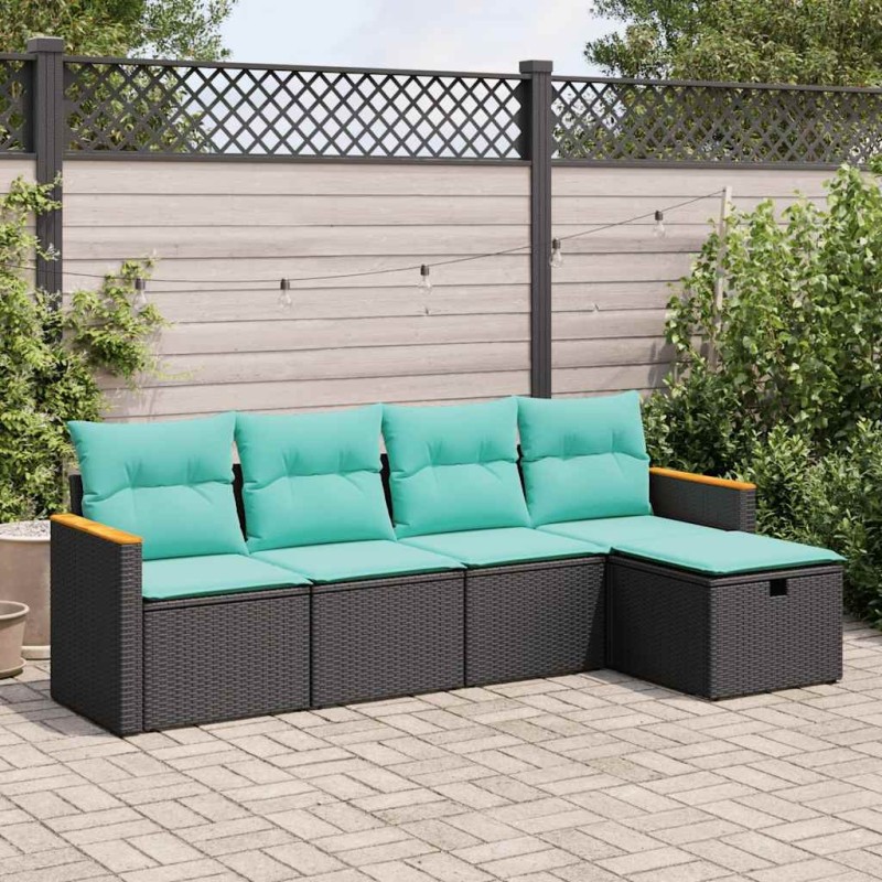 Salon de jardin 5 pcs avec coussins noir résine tressée 515498515498