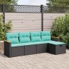 Salon de jardin 5 pcs avec coussins noir résine tressée 515498515498