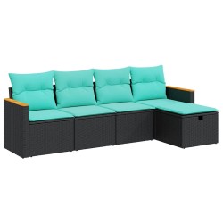 Salon de jardin 5 pcs avec coussins noir résine tressée 515498515498
