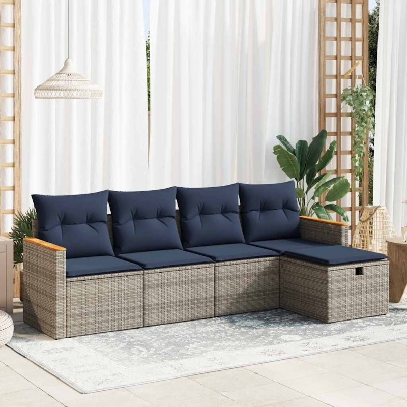 Salon de jardin 5 pcs avec coussins gris résine tressée 515499515499