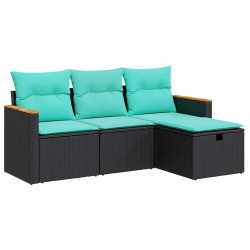 Salon de jardin 4 pcs avec coussins noir résine tressée 515500515500