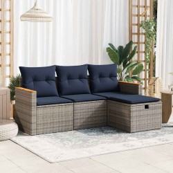 Salon de jardin 4 pcs avec coussins gris résine tressée 515501515501