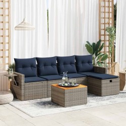 Salon de jardin 6 pcs avec coussins gris résine tressée 515503515503