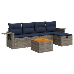 Salon de jardin 6 pcs avec coussins gris résine tressée 515503515503