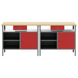 Ensemble d'établi 2 pcs Rouge et Gris 200 x 55 x 85 cm 515506515506