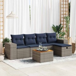 Salon de jardin 6 pcs avec coussins gris résine tressée 515508515508