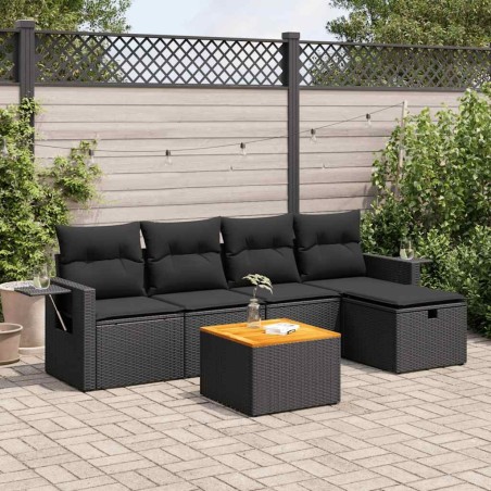 Salon de jardin 6 pcs avec coussins noir résine tressée 515509515509