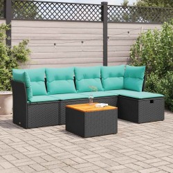 Salon de jardin 6 pcs avec coussins noir résine tressée 515510515510