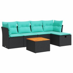 Salon de jardin 6 pcs avec coussins noir résine tressée 515510515510