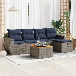 Salon de jardin 6 pcs avec coussins gris résine tressée 515511515511