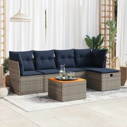 Salon de jardin 6 pcs avec coussins gris résine tressée 515512515512