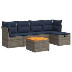Salon de jardin 6 pcs avec coussins gris résine tressée 515512515512