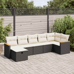 Salon de jardin 7 pcs avec coussins noir résine tressée 515514515514