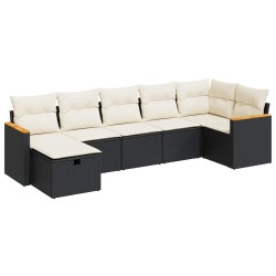 Salon de jardin 7 pcs avec coussins noir résine tressée 515514515514
