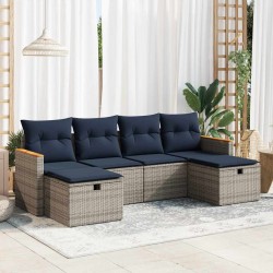 Salon de jardin 6 pcs avec coussins gris résine tressée 515515515515