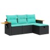 Salon de jardin 4 pcs avec coussins noir résine tressée 515516515516