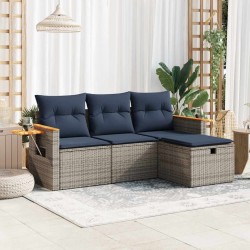 Salon de jardin 4 pcs avec coussins gris résine tressée 515517515517