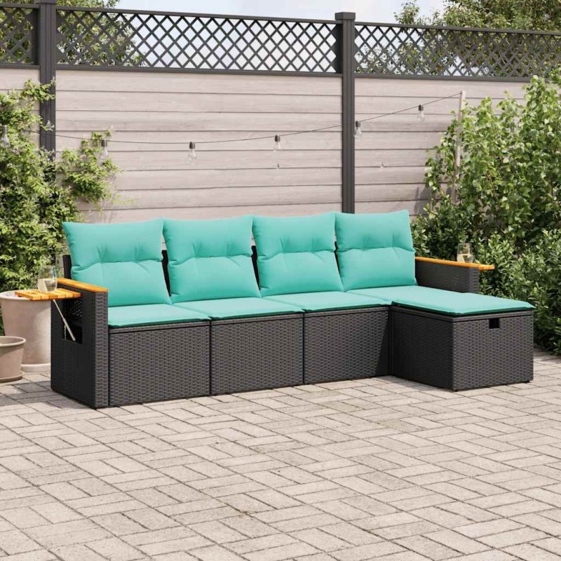 Salon de jardin 5 pcs avec coussins noir résine tressée 515518515518