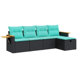 Salon de jardin 5 pcs avec coussins noir résine tressée 515518515518