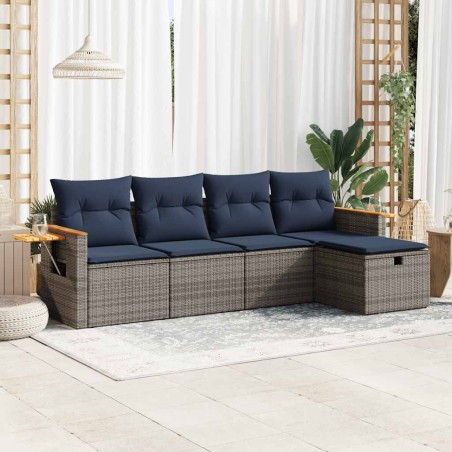 Salon de jardin 5 pcs avec coussins gris résine tressée 515519515519