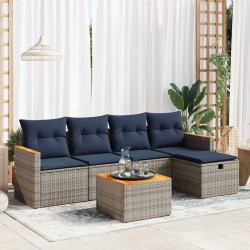 Salon de jardin 6 pcs avec coussins gris résine tressée 515520515520