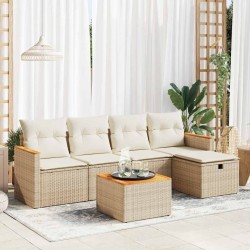 Salon de jardin avec coussins 6 pcs beige résine tressée 515521515521