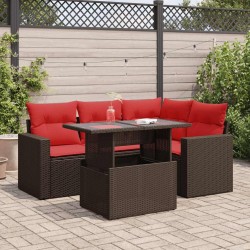 Salon de jardin avec coussins 5pcs marron résine tressée acacia 515522515522