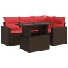 Salon de jardin avec coussins 5pcs marron résine tressée acacia 515522515522