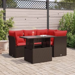 Salon de jardin avec coussins 5pcs marron résine tressée acacia 515523515523
