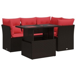 Salon de jardin avec coussins 5pcs marron résine tressée acacia 515523515523