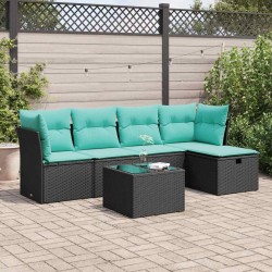 Salon de jardin 6 pcs avec coussins noir résine tressée 515524515524