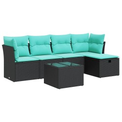Salon de jardin 6 pcs avec coussins noir résine tressée 515524515524