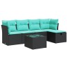 Salon de jardin 6 pcs avec coussins noir résine tressée 515524515524