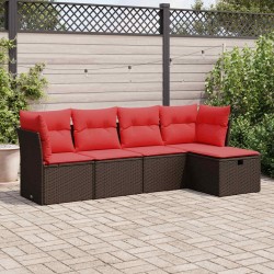 Salon de jardin avec coussins 5 pcs marron résine tressée 515525515525