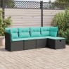 Salon de jardin 5 pcs avec coussins noir résine tressée 515526515526