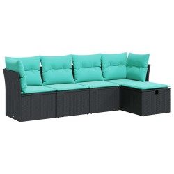 Salon de jardin 5 pcs avec coussins noir résine tressée 515526515526