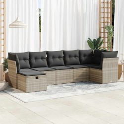 Salon de jardin avec coussins 7 pcs gris clair résine tressée 515529515529